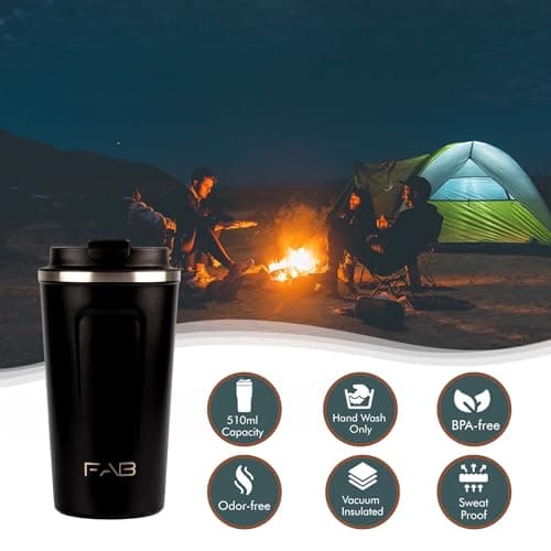 FAB Travel Mug, Reusable Coffee Cup (510ml, Black) - Double Wall Stainless Steel with Screw Lid - Thermal Camping Cup, Vacuum Insulated for Hot and Cold Drinks, Eco-Friendly — view 3