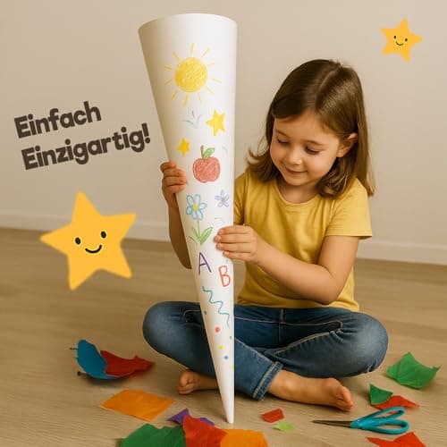 Ferocity School Cone Cardboard Blank 70 cm Large for Filling for Girls Boys for Crafts Cone Shape Bag DIY Gift Packaging Insert for Sweets Bag First Day of School [149] — view 3