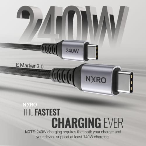 NXRO 240W USB C to USB C Cable [2-Pack 2m] USB C Charger Cable, Nylon Type C Charger Cable Fast Charging for iPhone 17 16 15 Pro Max, MacBook Pro/Air, iPad Pro, Samsung Galaxy S25 S24, Switch 2 — view 5