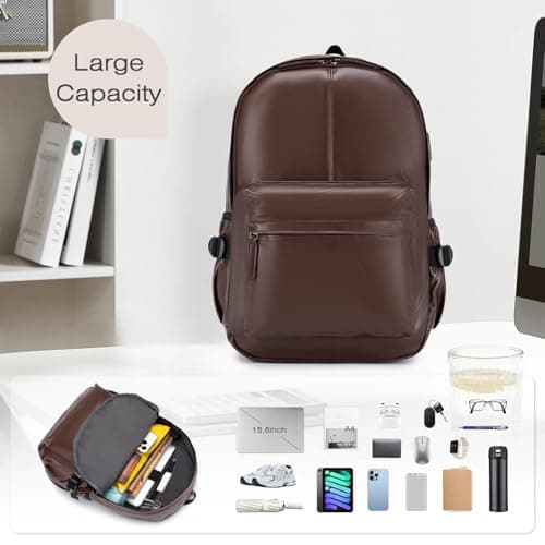 SPAHER Cabin Bag 40x30x20cm Wizzair Vueling PU Leather Travel Cabin Backpack Men Women Waterproof Laptop Backpack 15.6 Inch Rucksack Underseat Carry on Luggage for Flight Airplane — view 5