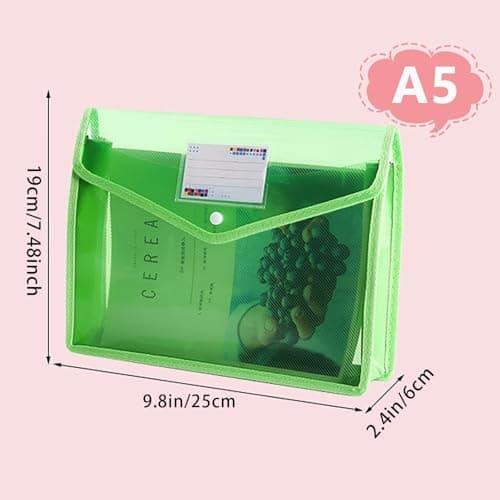 A5 Expandable Plastic Wallets, PP Document Folder, Transparent Pockets Files with Snap Button & Name Card Slot for Office Business Travel Home Organization (Pink) — view 6