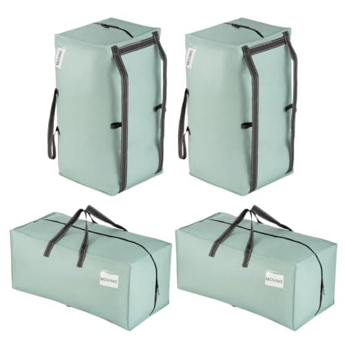 VENO 4 Pack Heavy-Duty Extra Large Moving Bags W/Backpack Straps, Moving House Essentials, Clothes Storage, Packing, Laundry Bags, Reusable and Sustainable (Light Green Matte, 4 Pack)