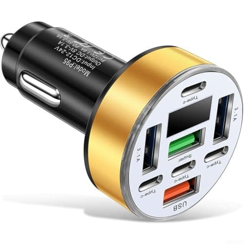 Multi Port Car Charger 40W with Digital Display, 4 USB + 4 PD Outputs, Equipped with Overload and Short Circuit Safety Protections (Gold) — view 4