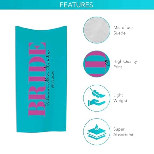 Print Maniacs Personalised Bride to Be Travel Towel Custom Name and Date Microfibre Beach Towel Large Quick Dry Lightweight Travel Towel Hen Party Honeymoon — view 3