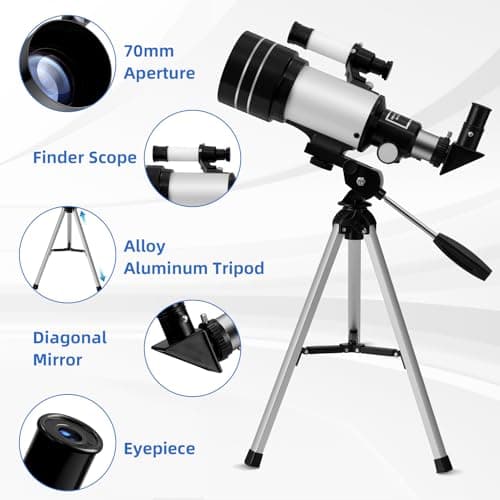 Telescopes for Astronomy Adults, 70mm Aperture 300mm Refractor Telescope for Kids & Beginners, Compact and Portable Travel Telescopio with Aluminum Alloy Tripod Finderscope — view 4
