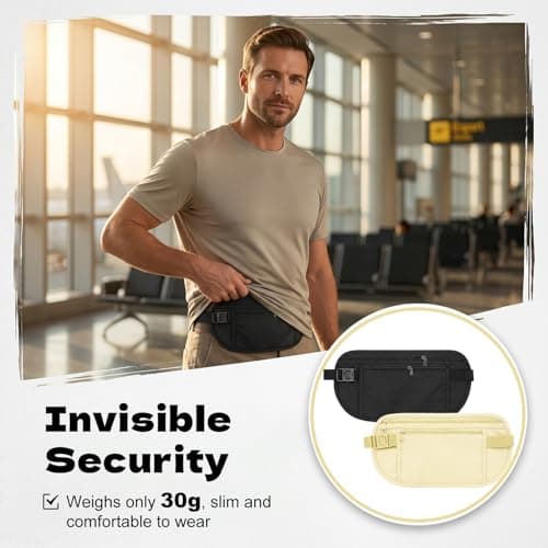 2 Pack Money Belt for Travel – Anti-Theft Money Pouch, Waterproof Passport Holder, Stealth Undercover Waist Wallet, Comfortable Elastic Bum Bag for Cash Cards Phone Dog Walking — view 5