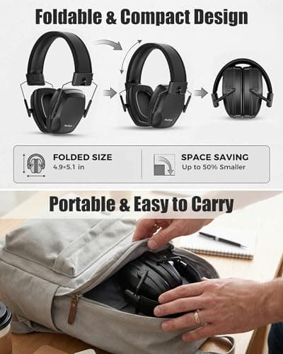 ProCase Slim Ear Defenders SNR 29dB for Adults & Teen Kids, Adjustable Noise Cancelling Headphones, Hearing Protection Earmuffs for Work/Shooting/Construction, Autism Sensory Needs -Black — view 3