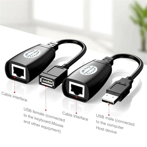 USB Ethernet Adapter Extender | USB 2.0 Male to Female RJ45 Network Converter | 150ft Range Over Cat5/5e/6 Cable | Plug & Play No Power Needed | Compatible with Mouse, Keyboard Printer Scanner Webcam — view 3