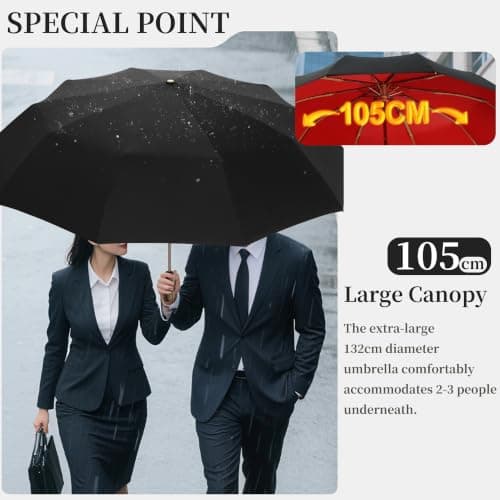 erised's bifrost Large Business Travel Folding Golf Umbrella,Auto Open/Close,Luxurious Gold Handle,Zipper Sleeve,Rain/Sun,Portable,Compact,UV Protection,UPF50+, 10 Ribs, Women/Men,Backpack/Car — view 4