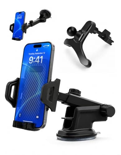 Laven & Ivory Car Phone Holder for Cars, 2-in-1 Dashboard & Air Vent Phone Holder for Car, 360° Adjustable Strong Suction Car Phone Mount, One-Button Release for iPhone & Android 4–7 Inch