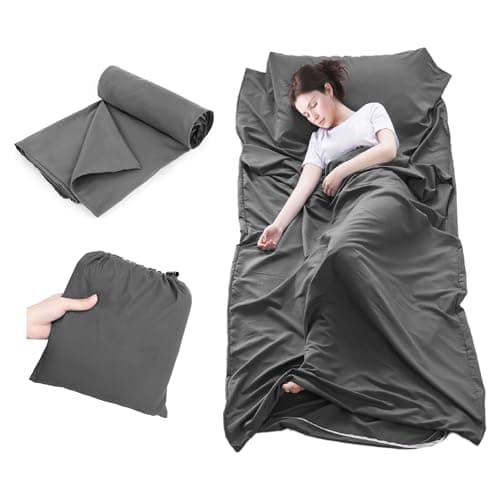 Plliocse Sleeping Bag Liner Travel Sheet Sleeping Bag, 75 x 210 cm Sleeping Bags Liners with Pillow Pockets for Adults, Travel, Hotels, Business Trip, Camping (Grey, 75cm x 210 cm)