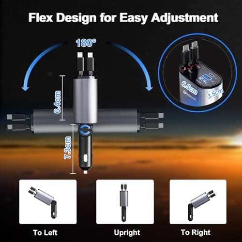 Thlevel Retractable Car Charger 4 in 1 USB C Fast Charger with Dual Type-C Cables (31.5") with Voltage Display Compatible with iPhone 15/15 Pro Max Samsung Galaxy Note — view 5