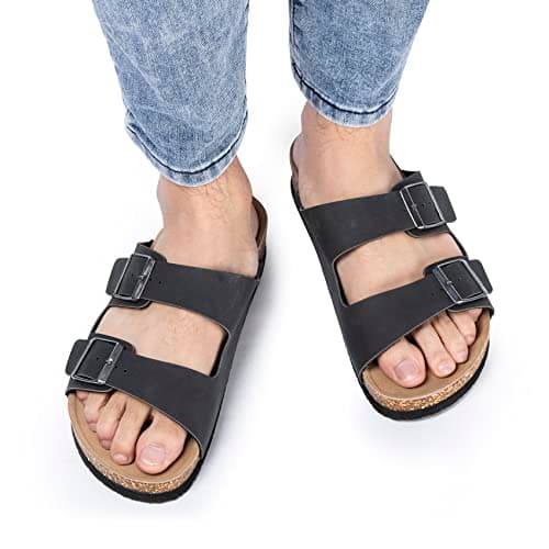 FITORY Men's Sandals, Cork Footbed Slip On Slides Matte Black Size 7.5 — view 6