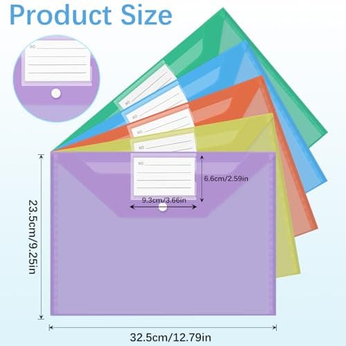 GESDYO Plastic Wallets A4-10Pack Plastic Folders with Label Pocket 5 Assorted Colours Popper Wallet A4 with Snap Button and Label for Home, Office, School and Travel — view 2