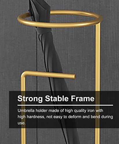 Gold Minimalist Umbrella Stand with Drip Tray & Hook Nordic Round Entry Hallway Organizer Rack for Canes Ski Poles and Golf Clubs — view 4