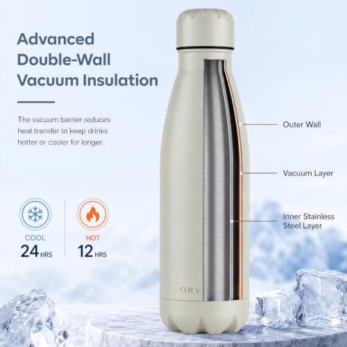 ORVELLA Stainless Steel Water Bottle with Vacuum Insulation 500ml - Stone Grey — view 5