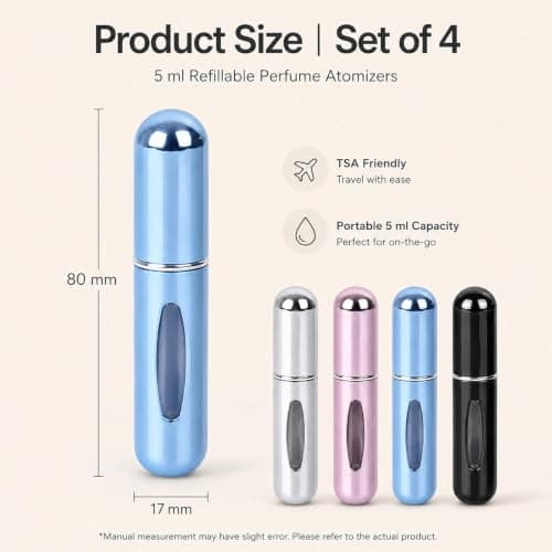 Livawnd 4pcs Perfume Travel Refillable, 5ml Travel Refillable Perfume Bottle Mini Dispenser Portable Sprayer for Outdoor Activity for Men Women (4 Colors) — view 2