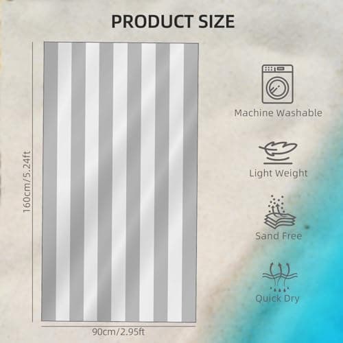 CNMTCCO Large Beach Towel for Adults with Bag - Quick Dry Microfibre - 100% Recycled Towel - Sand Free, Lightweight, Compact (160x90cm, 63x35in) (Grey) — view 4