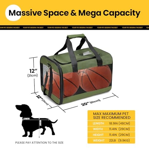 Conlun Dog Carrier Soft Sided, Large Cat Carrier with Inner Safety Leash, Pet Transport Carrier for Large Cats and Medium Dogs up to 10 KG, Collapsible Travel Puppy Carrier Bag -Green, L — view 2