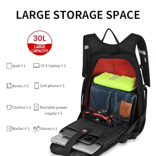 mjmoto - Waterproof Carbon Fiber Motorcycle Backpack Hard Shell Reflective Travel Suitcase, Green, Tamaño estándar — view 4