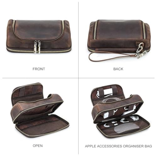 CONTACT'S FAMILY Leather Accessories Organizer Bag, Durable Storage Case for iPhone, AirPods, Charger, Cables, Portable Travel & Daily Use Compartment Bag (Coffee) — view 2