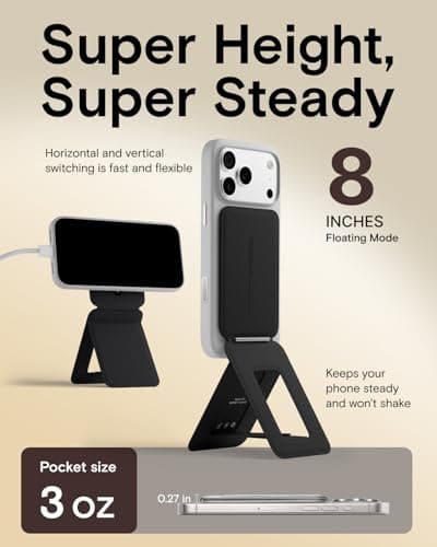 MOFT Phone Tripod Stand Selfie Stick for iPhone, Multi-Angles iPhone Stand, Lightweight & Portable Phone Holder, Strong Magnets, MOVAS Vegan Leather, Travel Essentials, Jet Black (Without Card Slot) — view 6