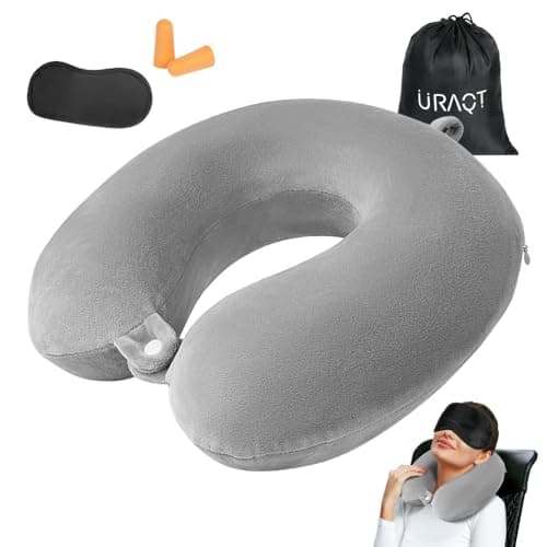 URAQT 4 Set Travel Pillow, Memory Foam U Shaped Neck Pillow, Grey