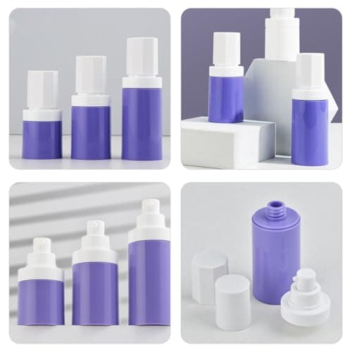 GALPADA 3pcs 50ml Purple Airless Pump Lotion Bottles Refillable Travel Size Moisturiser Dispenser Bottles Made of Sturdy Pp Material for Cosmetic and Liquid Storage — view 3