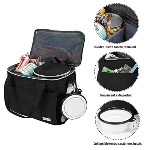 BAGLHER Dog Travel Bag Backpack Pet Supplies Backpack Pet Accessories Storage Bag 5-Piece Set With Shoulder Strap 2 Lined Pet Food Containers 4 Foldable Feeding Bowls Essential Kit for Pet travel — view 3
