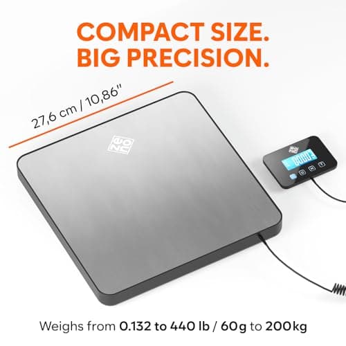 Parcel Scales - 200 kg/10 g - Heavy-Duty & High Accurate Digital Postal Scale with Hold/Tare Function - Perfect for Packages, Luggage, Industrial Use - Battery & Cable Included - Silver — view 2