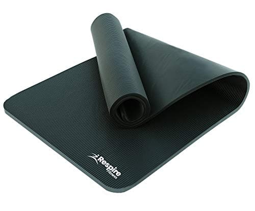 Respire Fitness Yoga Mat for Men and Women, 185 x 57 cm, Thick Cushion with Smooth and Ribbed Surfaces, Non-Slip Sweat Resistant Material for Pilates, Stretching, Fitness, and Meditation (Black) — view 4