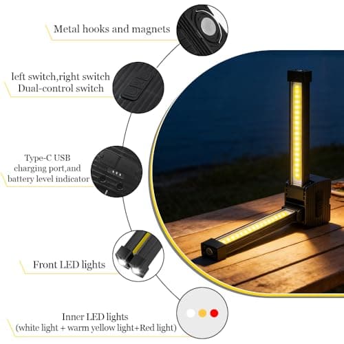 Gym Lamp, Portable Flashlight, Gym Lighting for Posing, Magnetic Work Light Rechargeable, 180° Folding with Hang Hook Camping Lamp, 7-Level Dimming, USB Power Bank , for Fitness, Camping, Home, Office — view 3
