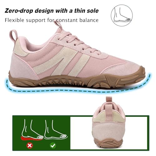 AONETIGER Wide Toe Box Barefoot Shoes Men Women Zero Drop Pink,5UK — view 5