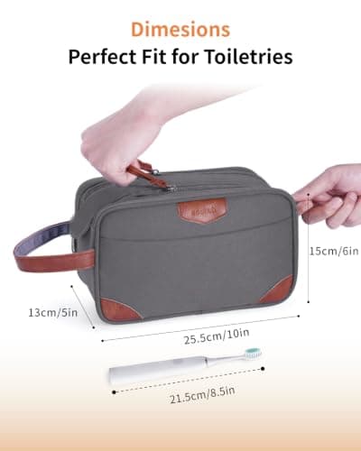 ECOHUB Wash Bag for Men, Water-Resistant Travel Toiletry Bag with Wet Pocket, Recycled Dopp Kit Shaving Bag Fit Full Size Toiletries, Wide-Open Dual Zipper Cosmetic Makeup Organizer Bag, Grey — view 5