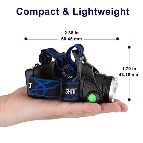 GRACETOP Green Light Head Torch, Green LED Headlamp with Green Light Headlight High Lumens & Zoomable 3 Modes USB Rechargeable Head Torch Green for Night Vision Camping Hiking Fishing — view 3