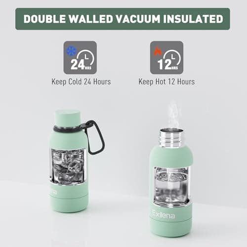 Exllena Insulated Water Bottle 350ml with Clip, Keeps Drinks Cold 24 Hrs/Hot 12 Hrs, BPA Free (Mint) — view 5