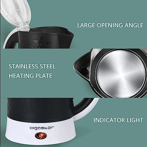 Aigostar 0.6L Compact Travel Kettle Set with Cups & Spoons, 650W, Black — view 2