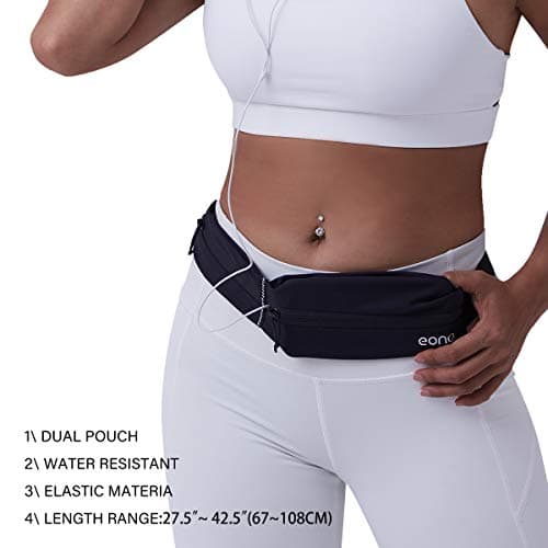 Eono Water Resistant Running Belt with Adjustable Elastic Strap, Large Capacity Running Waist Pack for Workouts, Exercise, Cycling, Walking, Travel & Outdoor Activities (Black) — view 4