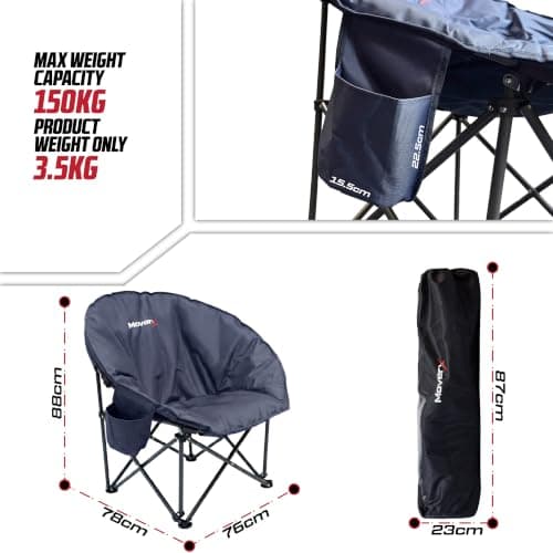 MoverX Lightweight Moon Camping Chair, Padded Armchair, Folding Chair for Adults, Foldable Garden Outdoor Picnic Festival Camp Chair, Comfy with Pocket, Steel Frame, Blue — view 2