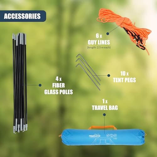 GEEZY Blue Windbreak with Accessories – Fiberglass Poles, High-Visibility Guy Lines, Travel Bag – Wind & Sun Protection for Camping, Beach, Tents, Caravans, Gardens – Camping & Beach Essential — view 6