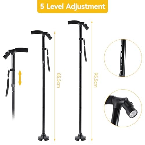 Holdfiturn Walking Stick Folding Cane with LED Light 85-95cm Lightweight — view 2