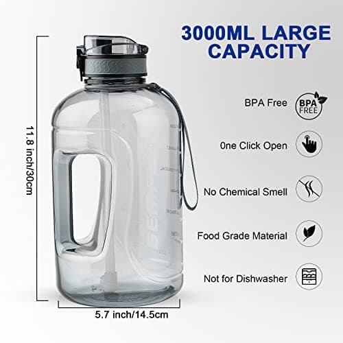 GEMFUL 3L BPA-Free Water Bottle Motivational Time Marker Sport Jug — view 3