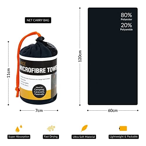 Milestone Camping 20370 Microfibre Towel with Storage Bag Included/Absorbent and Quick Drying/Soft and Lightweight / 120cm x 60cm — view 3