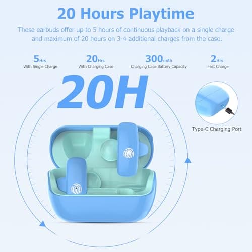 iDIGMALL Kids Wireless Earbuds, Open Ear Clip On Headphones for Teen, Blue — view 5