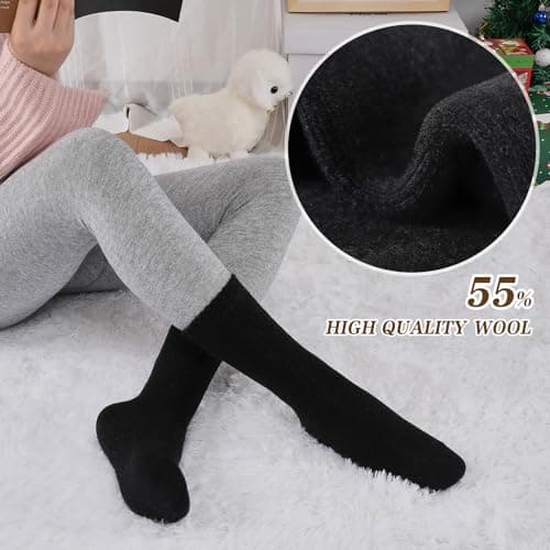 SukModen Wool Thermal Socks for Women – 5 Pairs Warm Winter Thick Cosy Boot Socks Comfy Crew for Walking Hiking Work – Size 4-9 –Black Ladies gifts — view 6