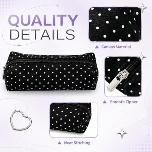Cute Polka Dot Pencil Case, Zipper Pen Pouch for Office & Travel (Burgundy) — view 3