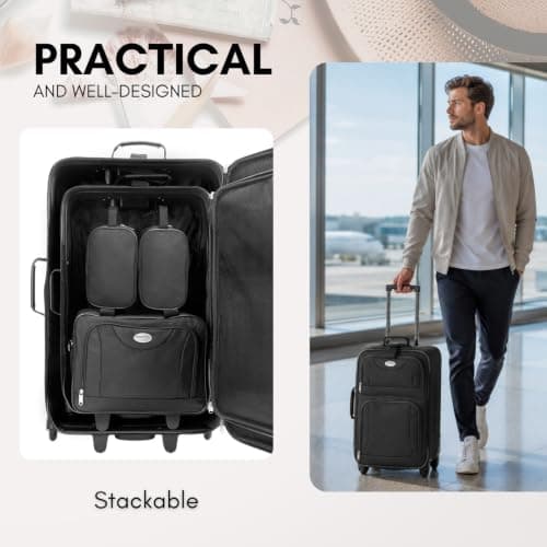 Monzana® 5-Piece Soft Shell Luggage Set Lightweight, Lockable, Wheels Black — view 4