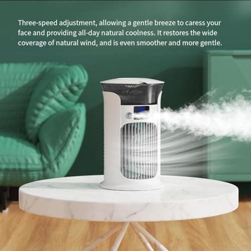 Portable Mobile Air Conditioner, 880ml Water Tank for MINI Evaporative Air Cooler with Mist Function Quiet 3-Speed Fan for Home Office Travel(Yellow) — view 2