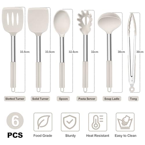 Herogo 6 Pcs Kitchen Utensil Set for Non-Stick Cookware Pan Cooking, Khaki — view 2