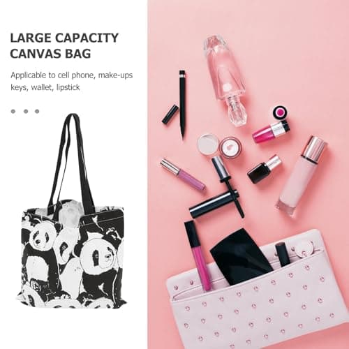 Hoement Large Capacity Canvas Tote Bag with Panda Design Double Layers Casual Shoulder Shopper Suitable for Grocery Shopping and Travel Assorted style — view 5
